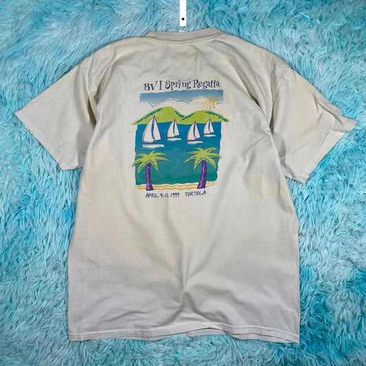 Vintage 1999 White Tortola Sailing Regatta Graphix T Shirt - Large