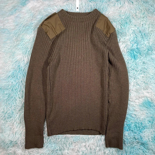 Vintage Khaki Military Army Knitted Jumper - Small