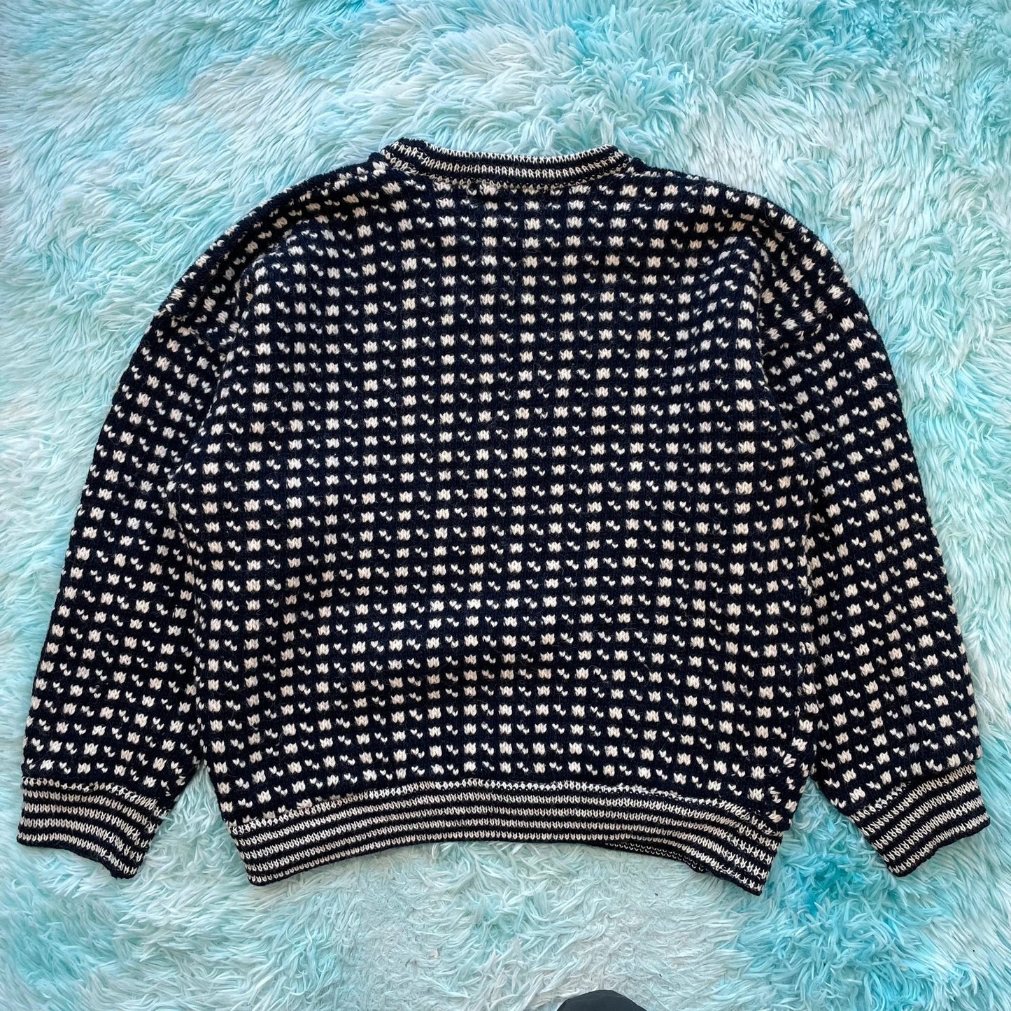 Vintage 90s Navy & White Norwegian Knitted Jumper - XL