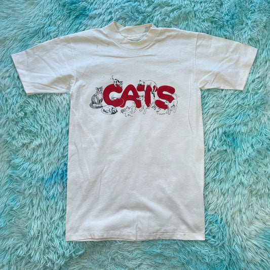 Vintage 80s White Cat Graphic T Shirt - XS