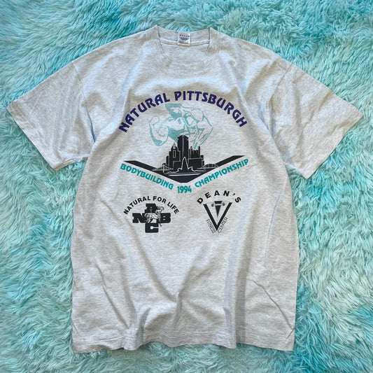 Vintage 90s Grey Bodybuilding Graphic T Shirt - XL