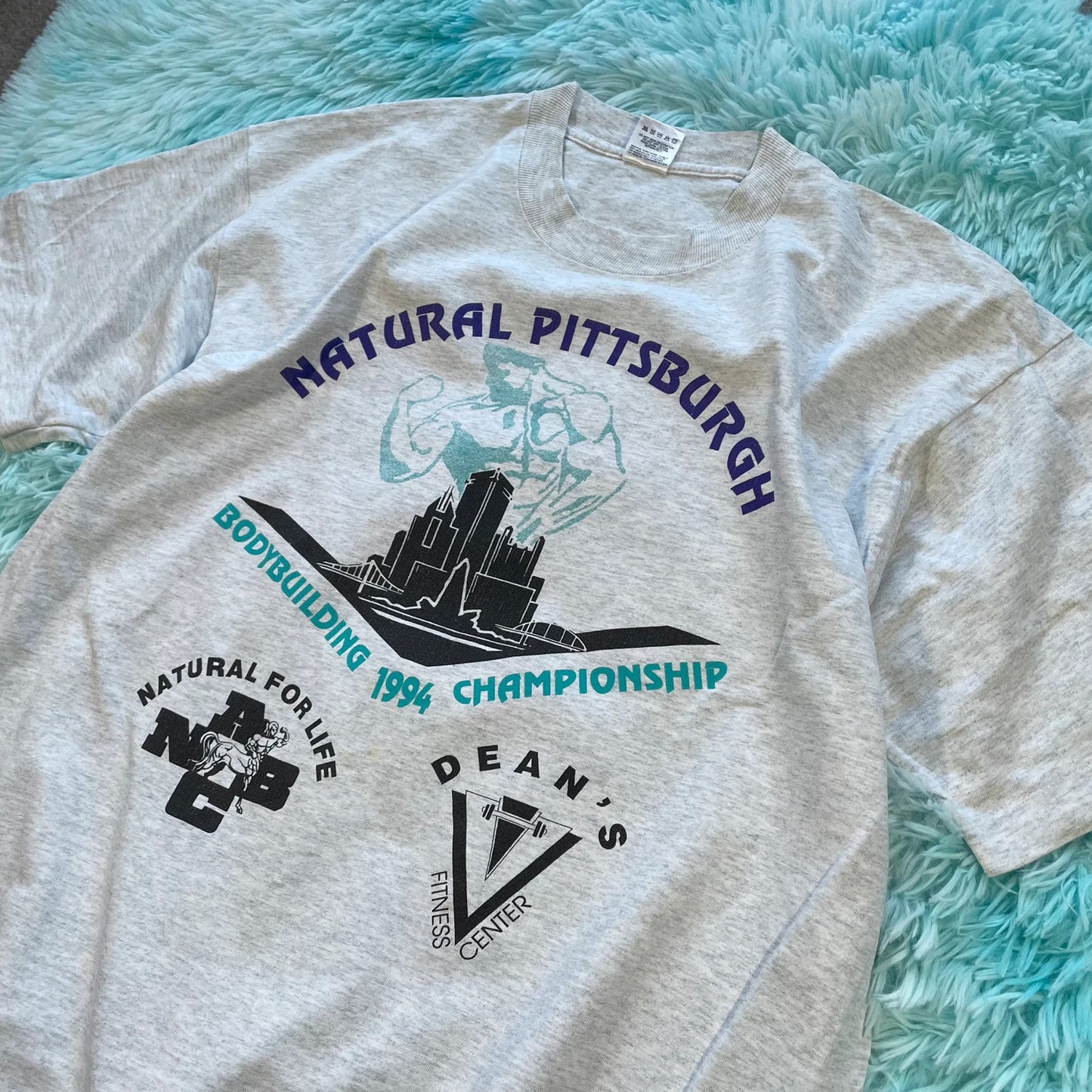 Vintage 90s Grey Bodybuilding Graphic T Shirt - XL