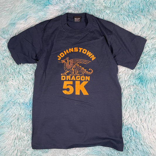 Vintage 90s Navy Johnstown Dragon 5k Race Graphic T Shirt - Medium