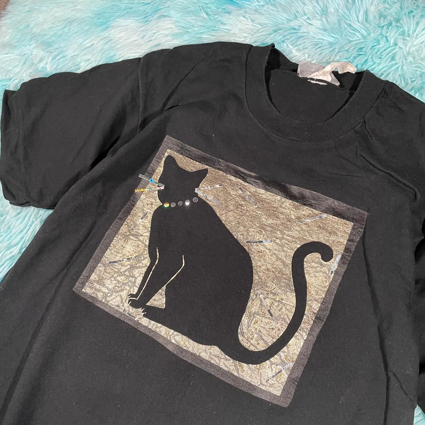 Vintage 90s Black Cat Graphic T Shirt - Large