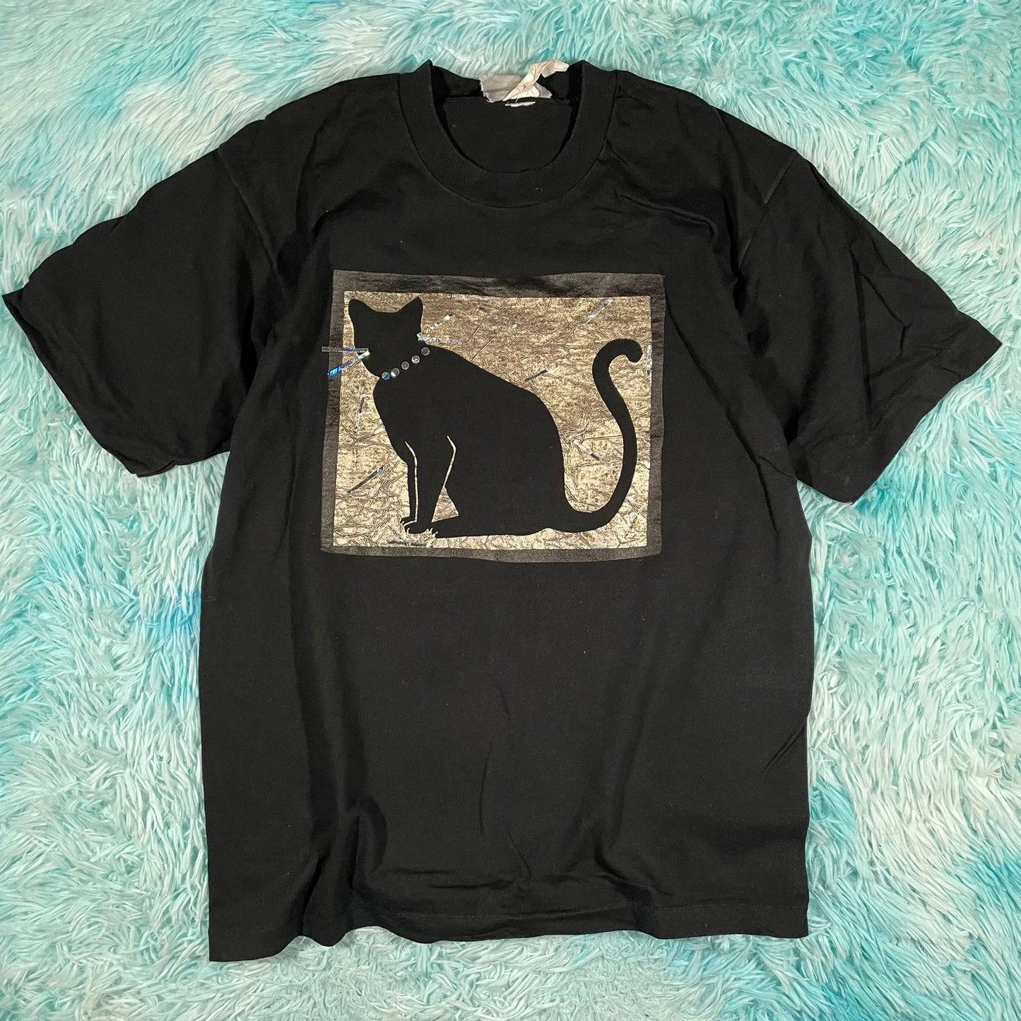 Vintage 90s Black Cat Graphic T Shirt - Large