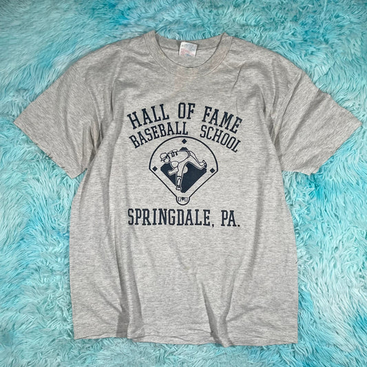 Vintage 90s Grey Baseball Hall of Fame Graphic T Shirt - XL