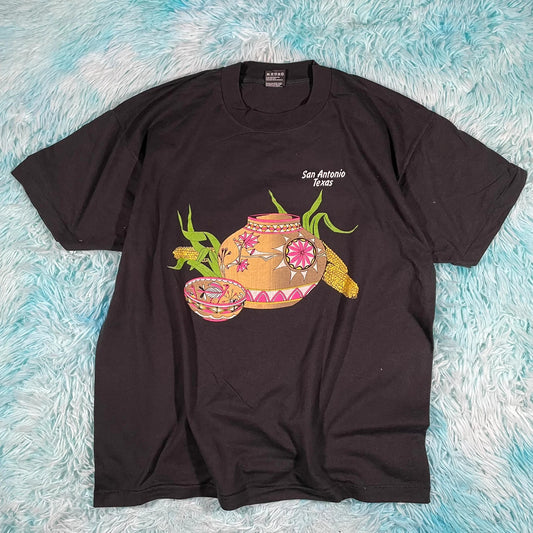 Vintage 90s Black San Antonio Texas Graphic T Shirt - XL