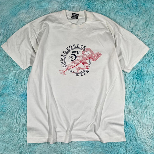 Vintage 90s White Armed Forces 5k Race Graphic T Shirt - Large