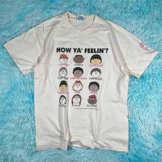 Vintage 90s White Comedy Faces Graphic T Shirt - Large