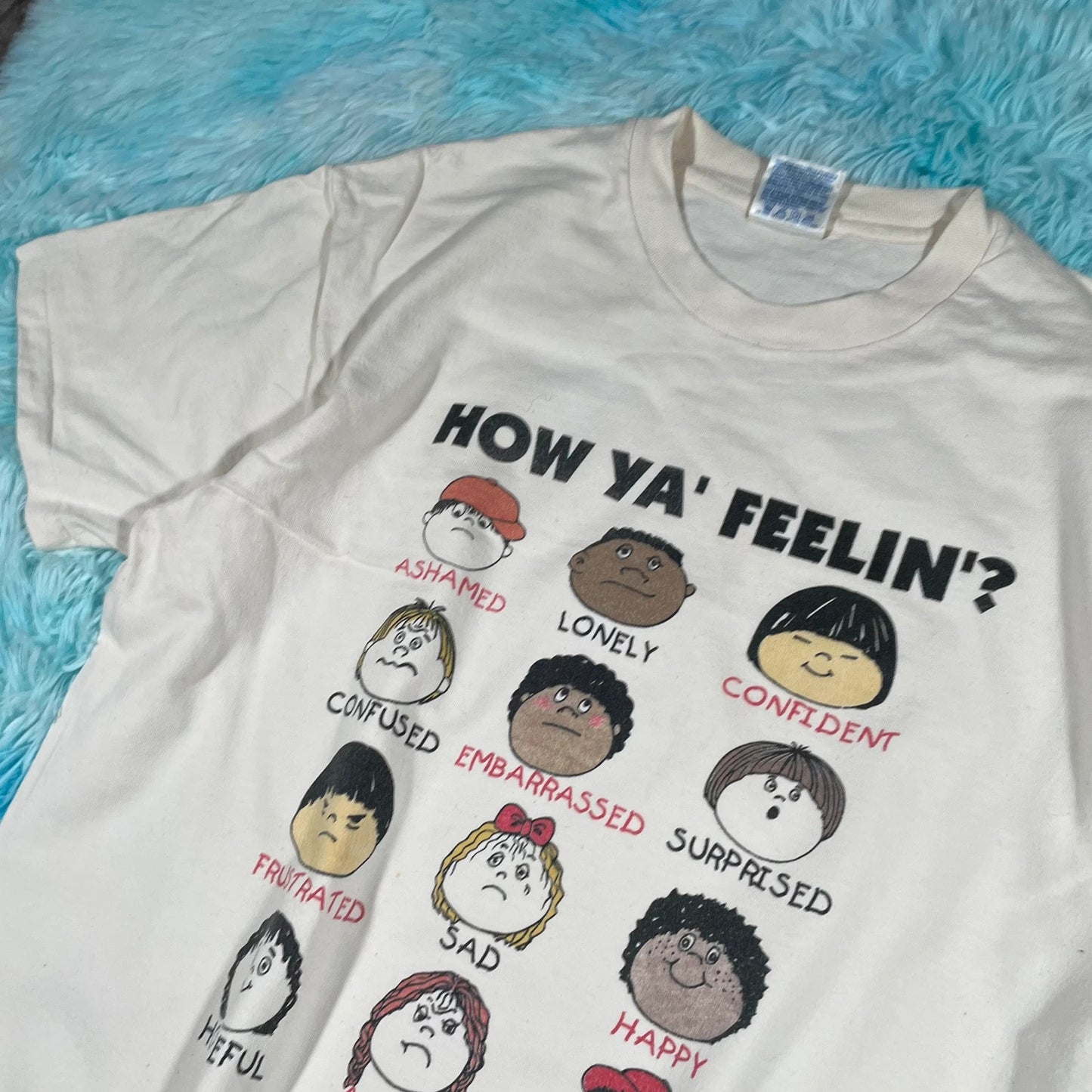 Vintage 90s White Comedy Faces Graphic T Shirt - Large