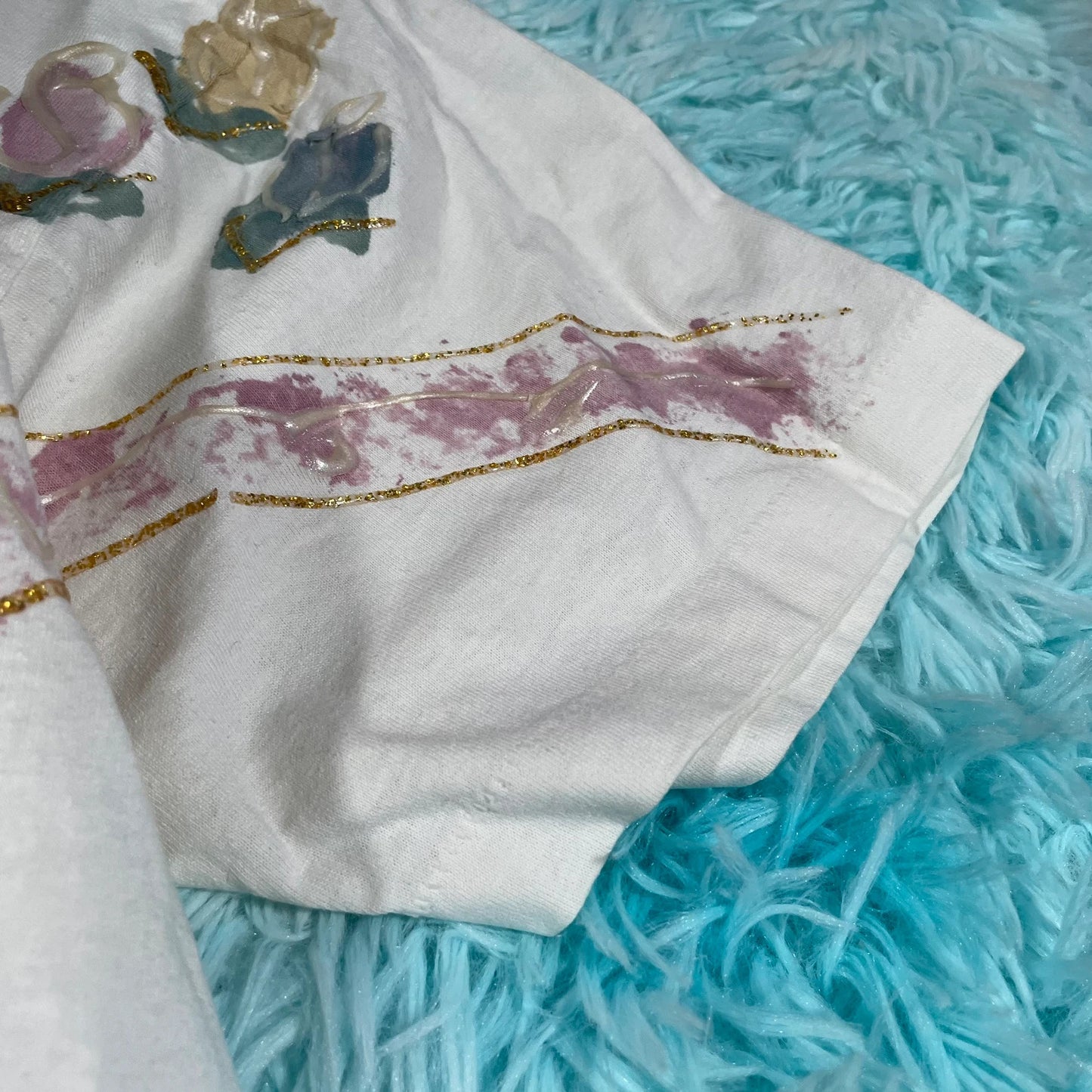 Vintage 80s White Floral Print T Shirt - XL