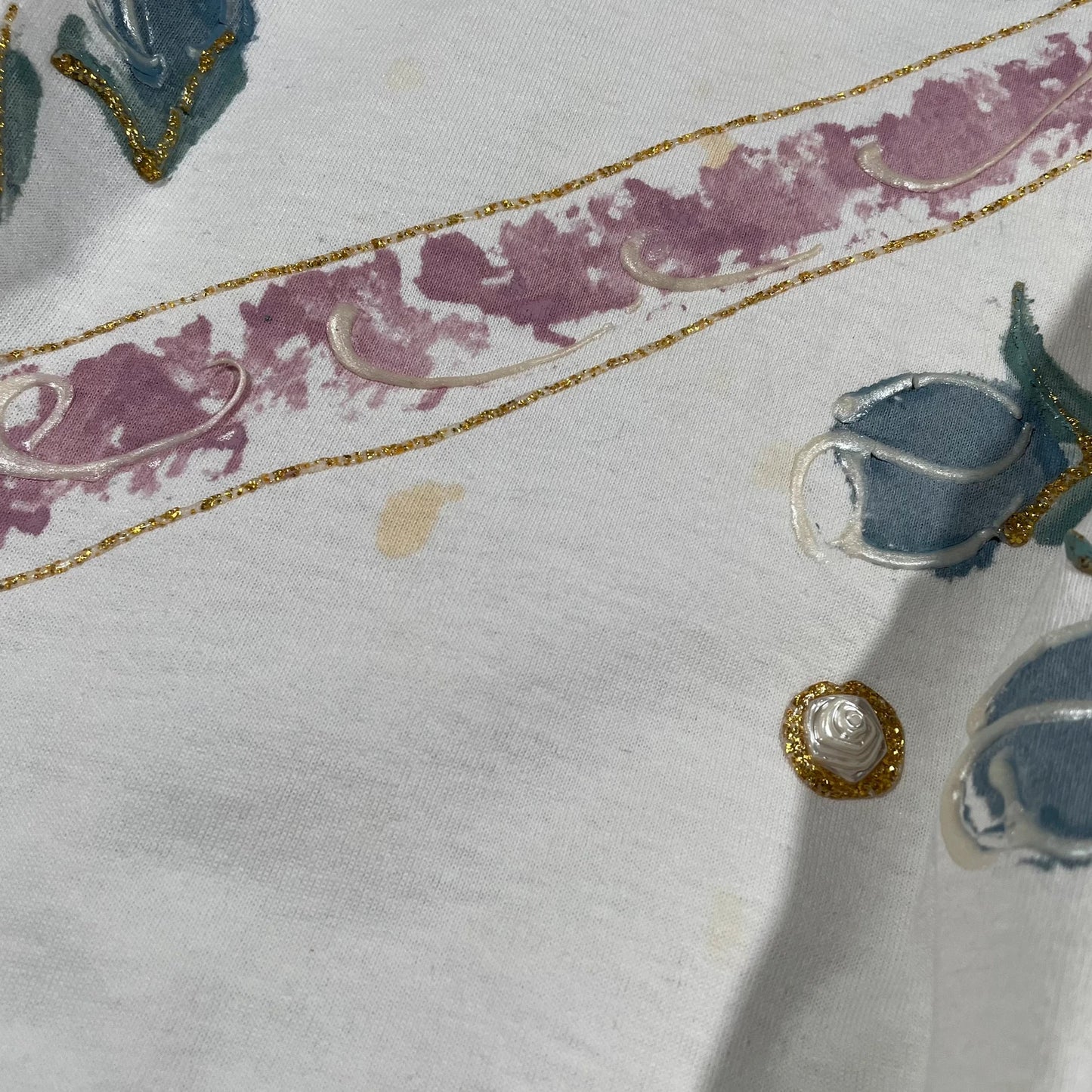 Vintage 80s White Floral Print T Shirt - XL