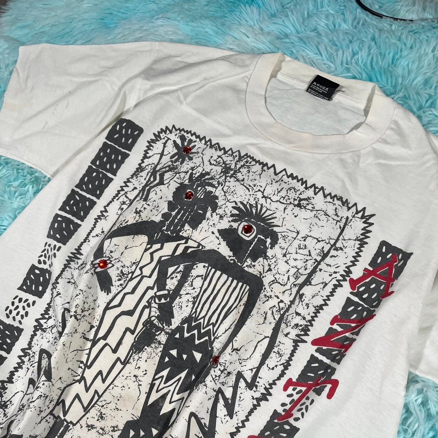 Vintage 90s White Aztec Graphic Print T Shirt - Xl