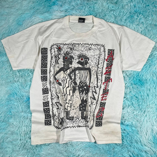 Vintage 90s White Aztec Graphic Print T Shirt - Xl