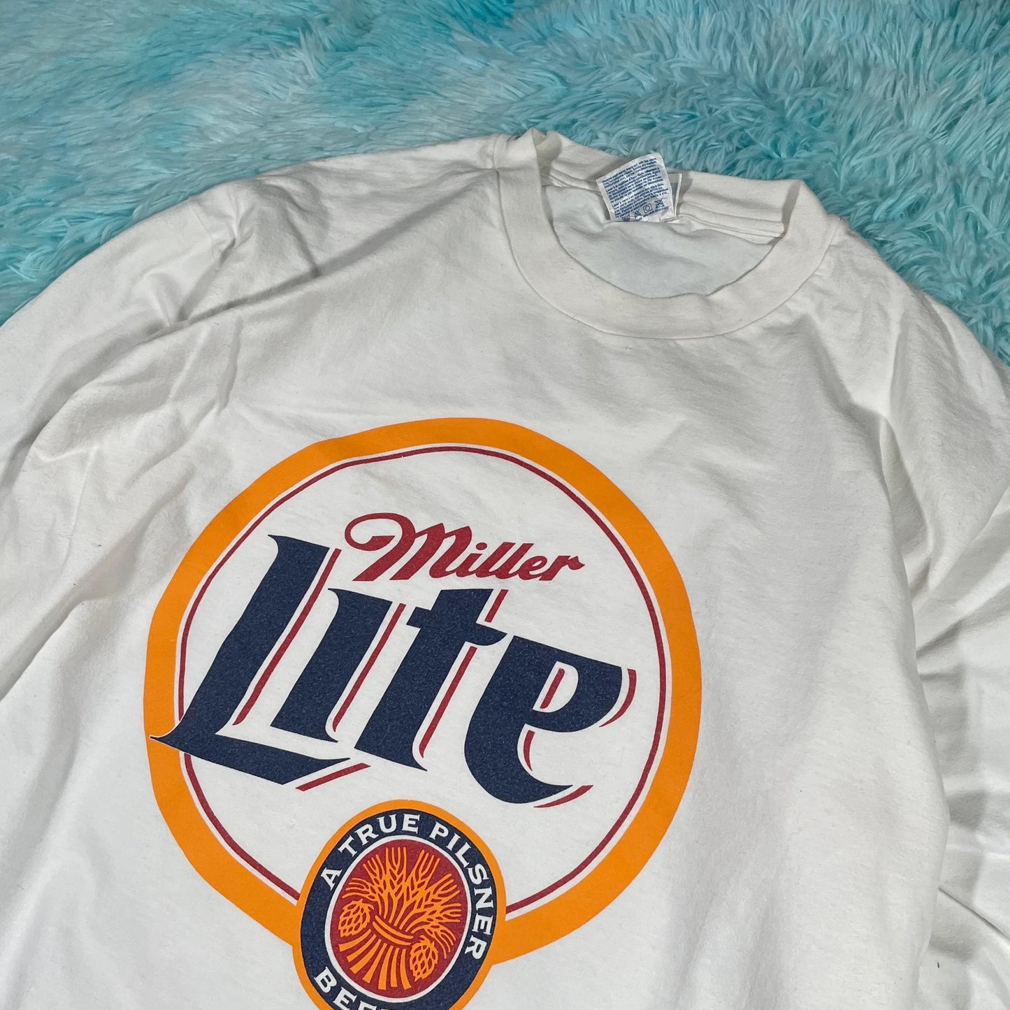 Vintage 90s White Miller Lite Beer Graphic T Shirt Long Sleeve - XL
