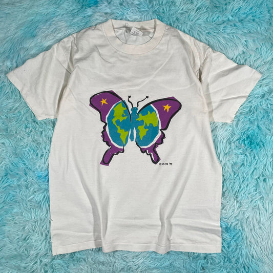 Vintage 90s White Nature Graphic T Shirt - Large