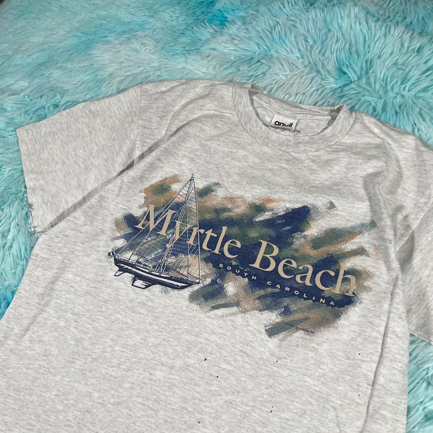 Vintage 90s Grey Myrtle Beach Graphic T Shirt - Medium