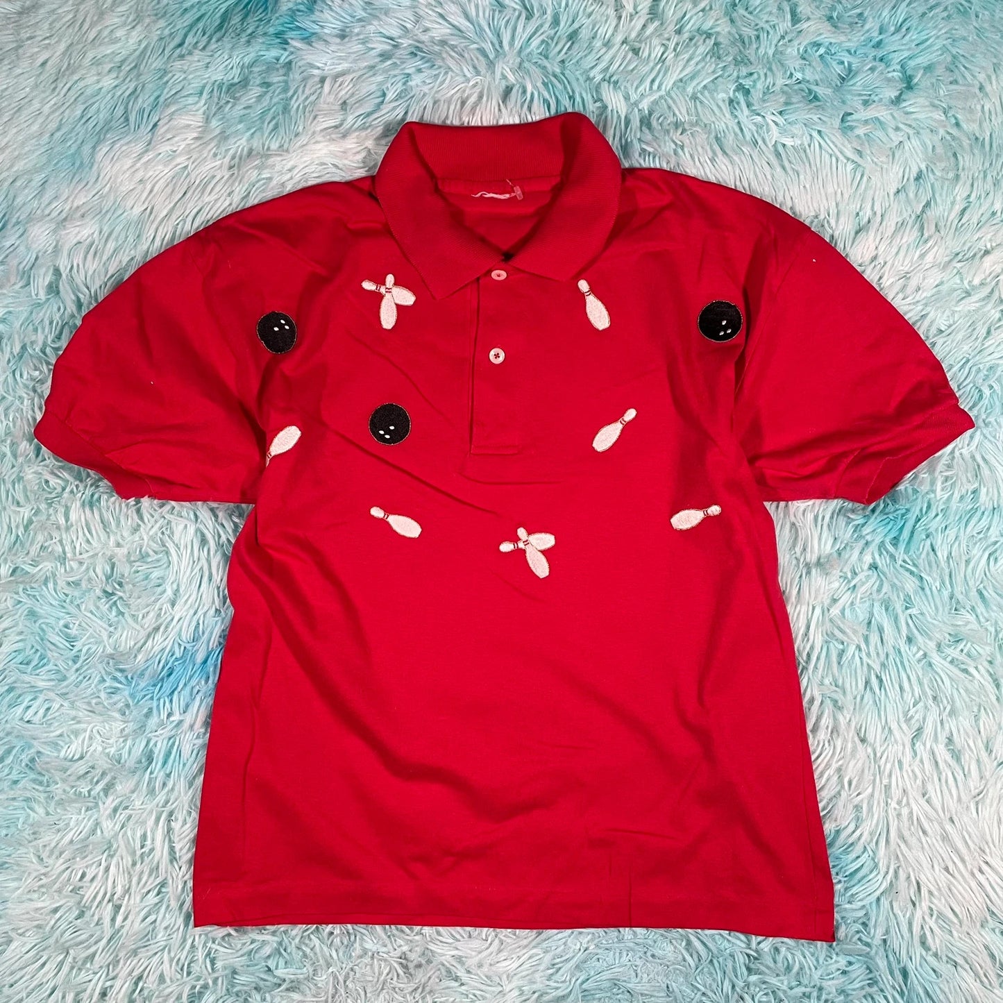 Vintage 90s Red Bowling Polo Shirt - Large