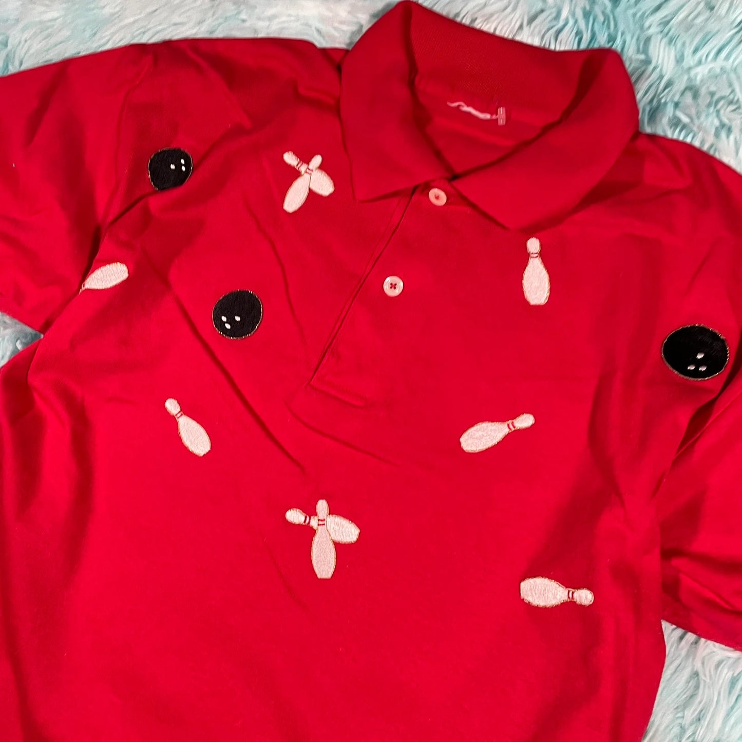 Vintage 90s Red Bowling Polo Shirt - Large