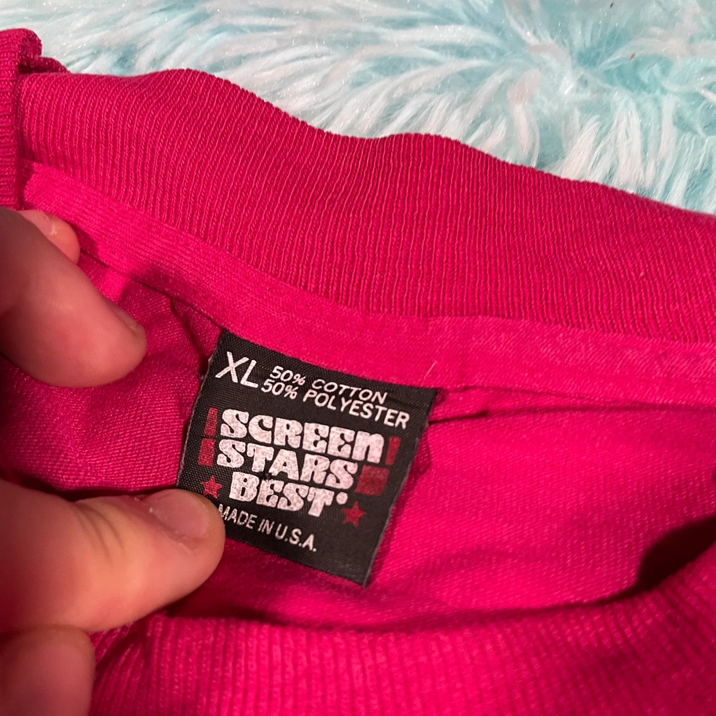 Vintage 90s Pink Screen Stars Blank T Shirt - XL
