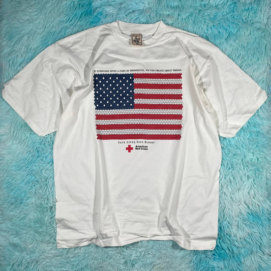 Vintage 90s White USA Red Cross T Shirt - XXL