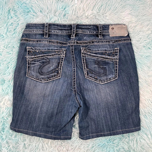 Vintage Y2K Silver Jean Shorts Hot Pants Jorts - Size 12