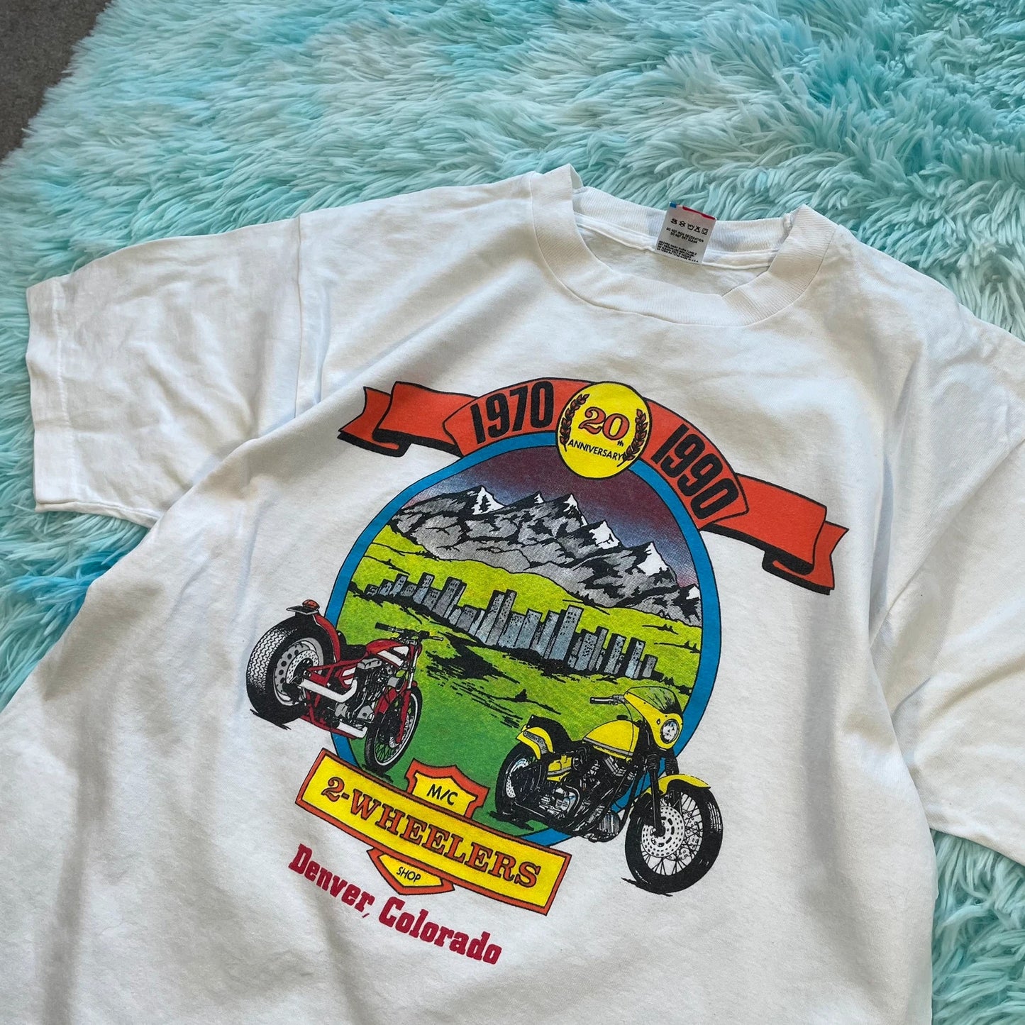 Vintage 90s White Biker Graphic T Shirt - Large