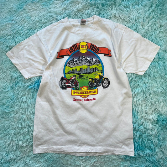 Vintage 90s White Biker Graphic T Shirt - Large