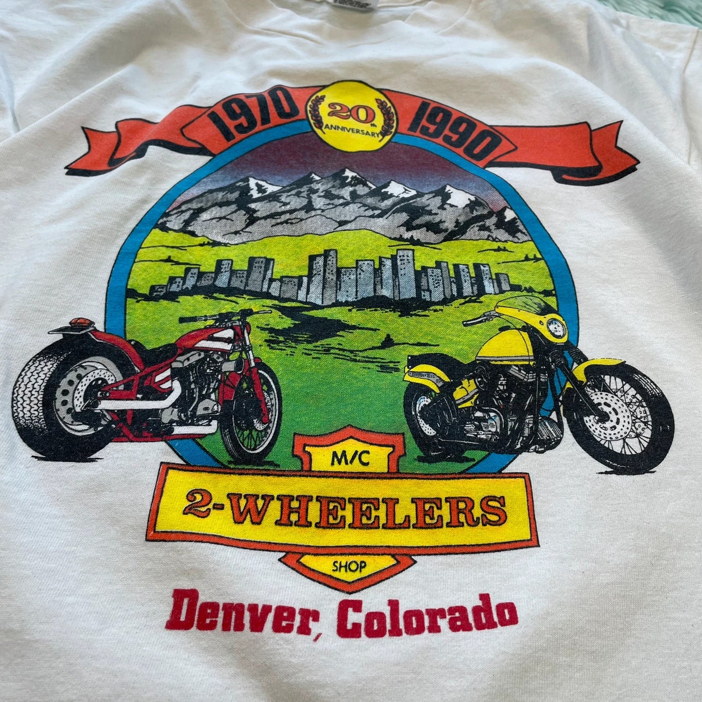 Vintage 90s White Biker Graphic T Shirt - Large