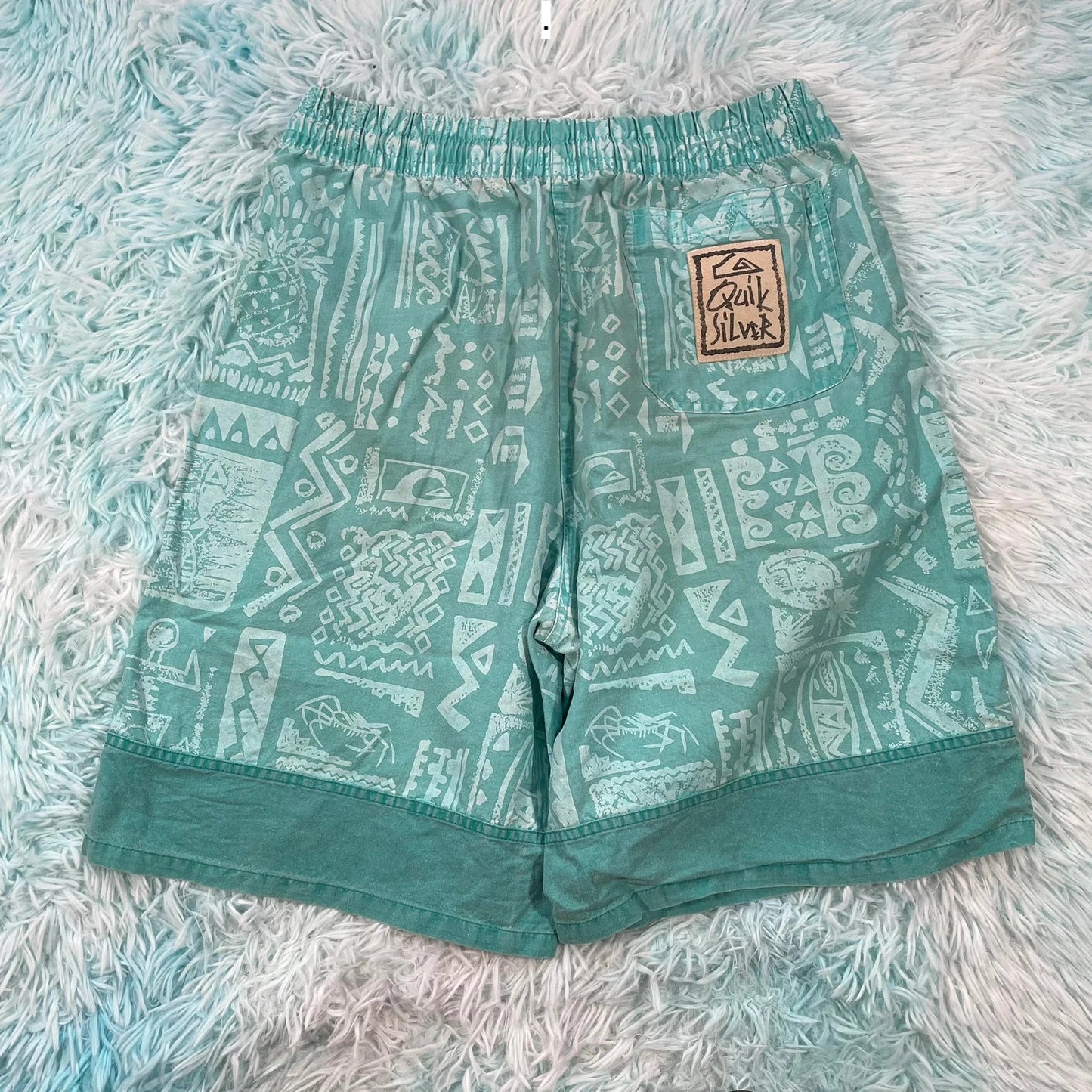Vintage 80s Turquoise Quiksilver Shorts Funky Surfwear Print - L