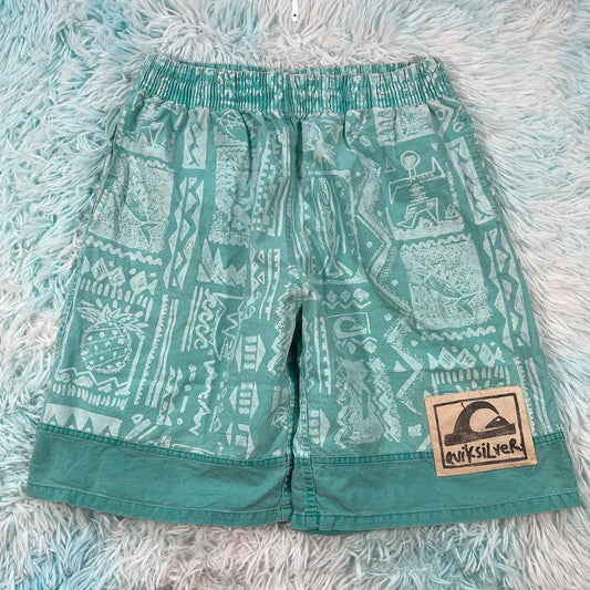 Vintage 80s Turquoise Quiksilver Shorts Funky Surfwear Print - L