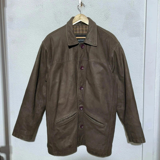 Vintage 90s Brown Heavyweight Leather Jacket - XL