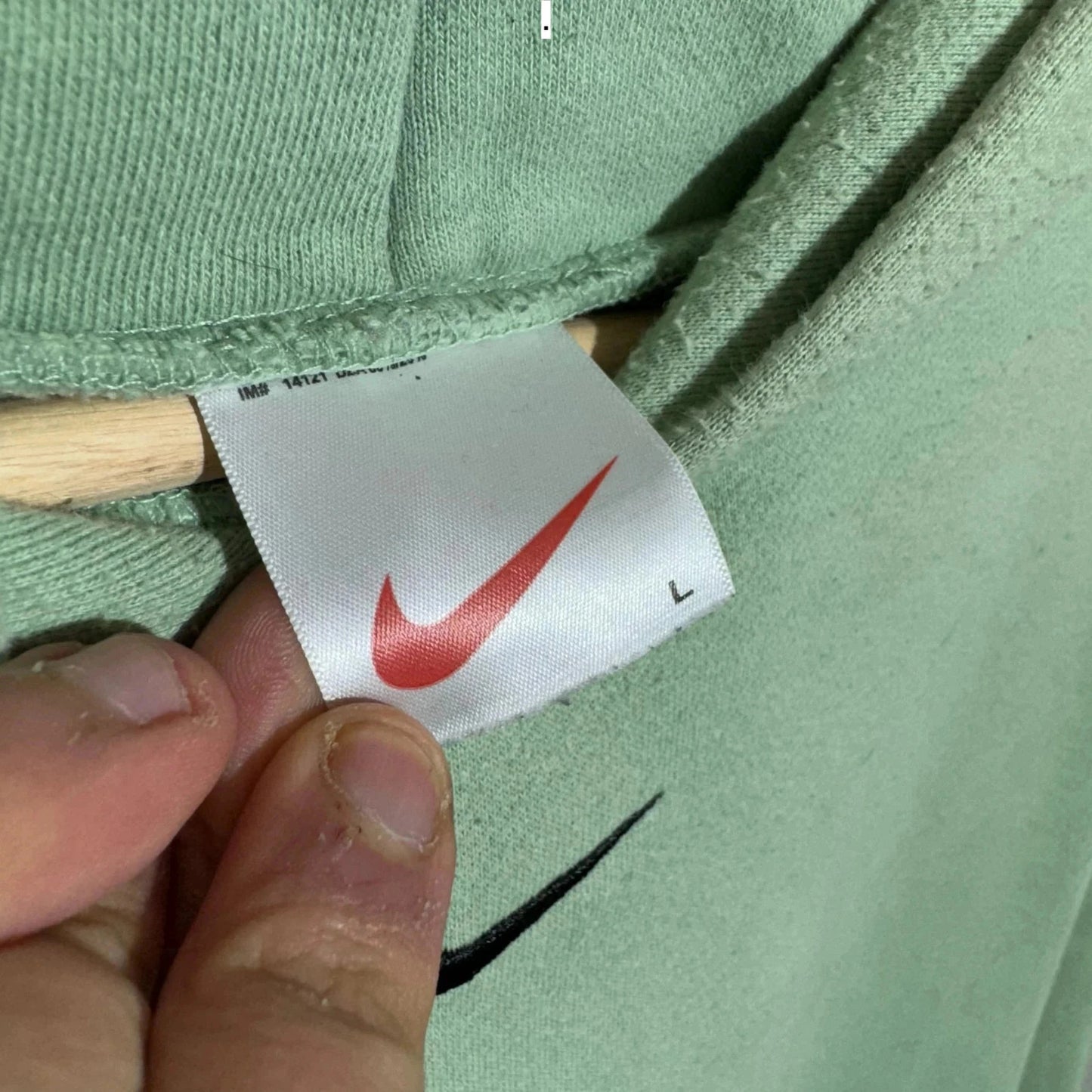 Vintage 90s Mint Green Nike Centre Swoosh Hoodie - Large