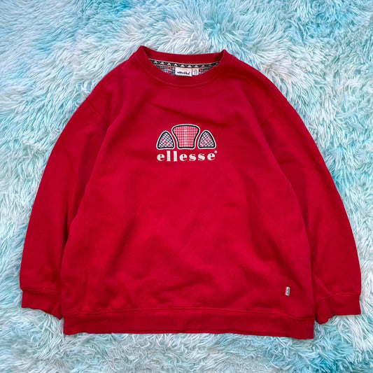 Vintage 90s Red Ellesse Sweatshirt Spellout - Size 14