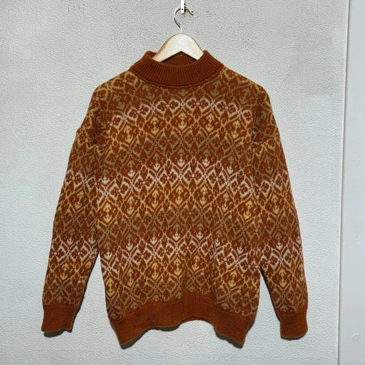 Vintage Orange Funky Patterned Knitted Jumper - Small