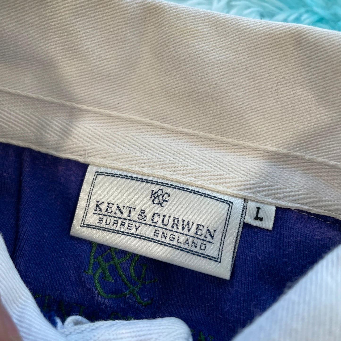Green & Blue Striped Kent & Curwen Rugby Shirt - Large
