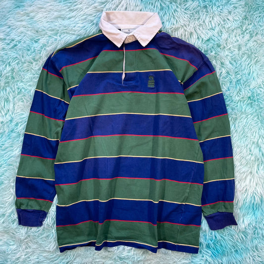 Green & Blue Striped Kent & Curwen Rugby Shirt - Large