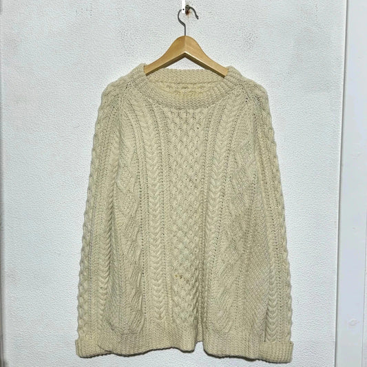Vintage Cream Arran Knit Jumper Cable - Large