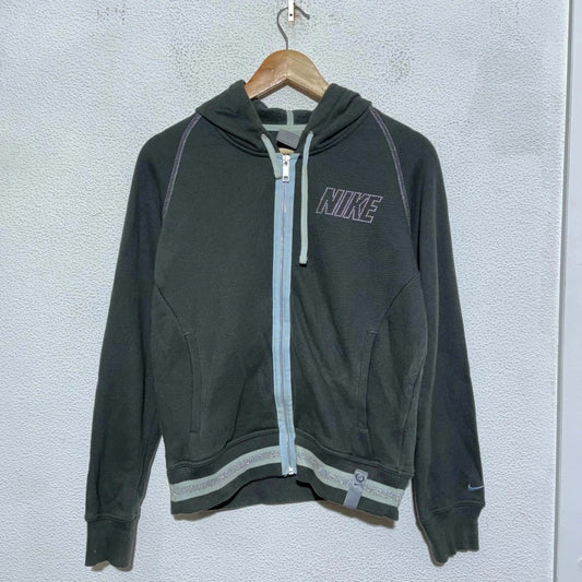Vintage Dark Grey Y2K Nike Hoodie Full Zip - Medium