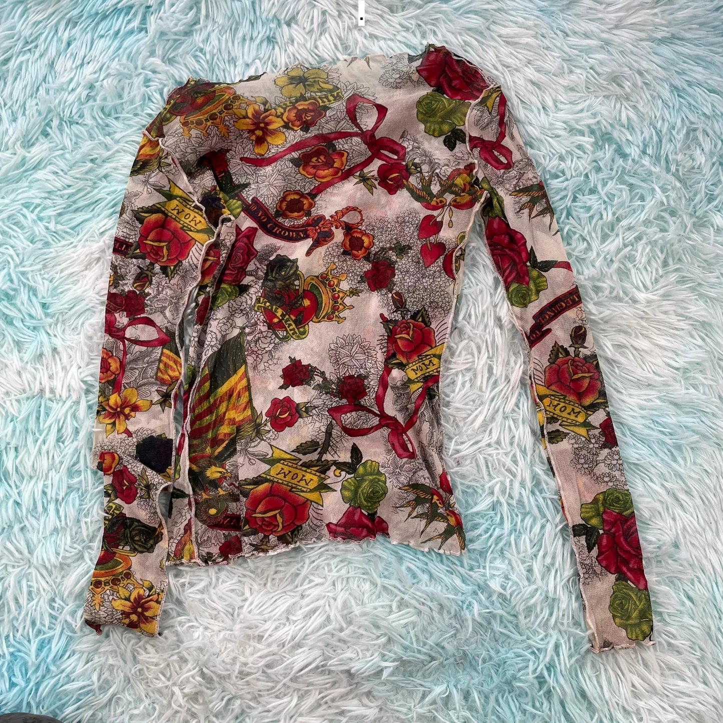 Goth Floral Sheer Mesh Top - Small