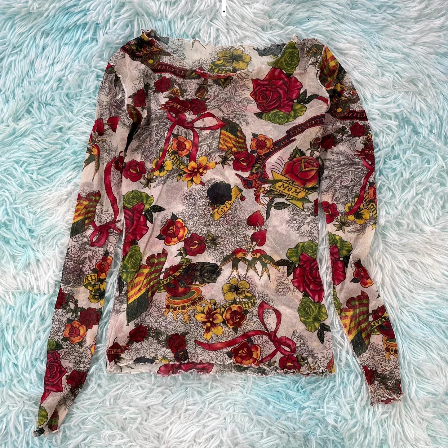 Goth Floral Sheer Mesh Top - Small
