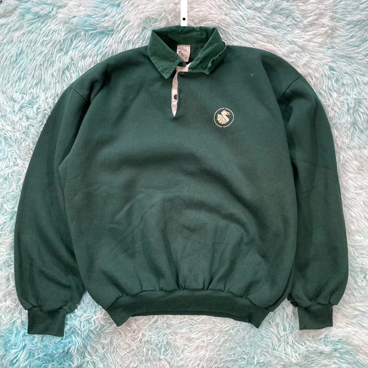 Vintage 90s Green Collared Sweatshirt Rugby - Large