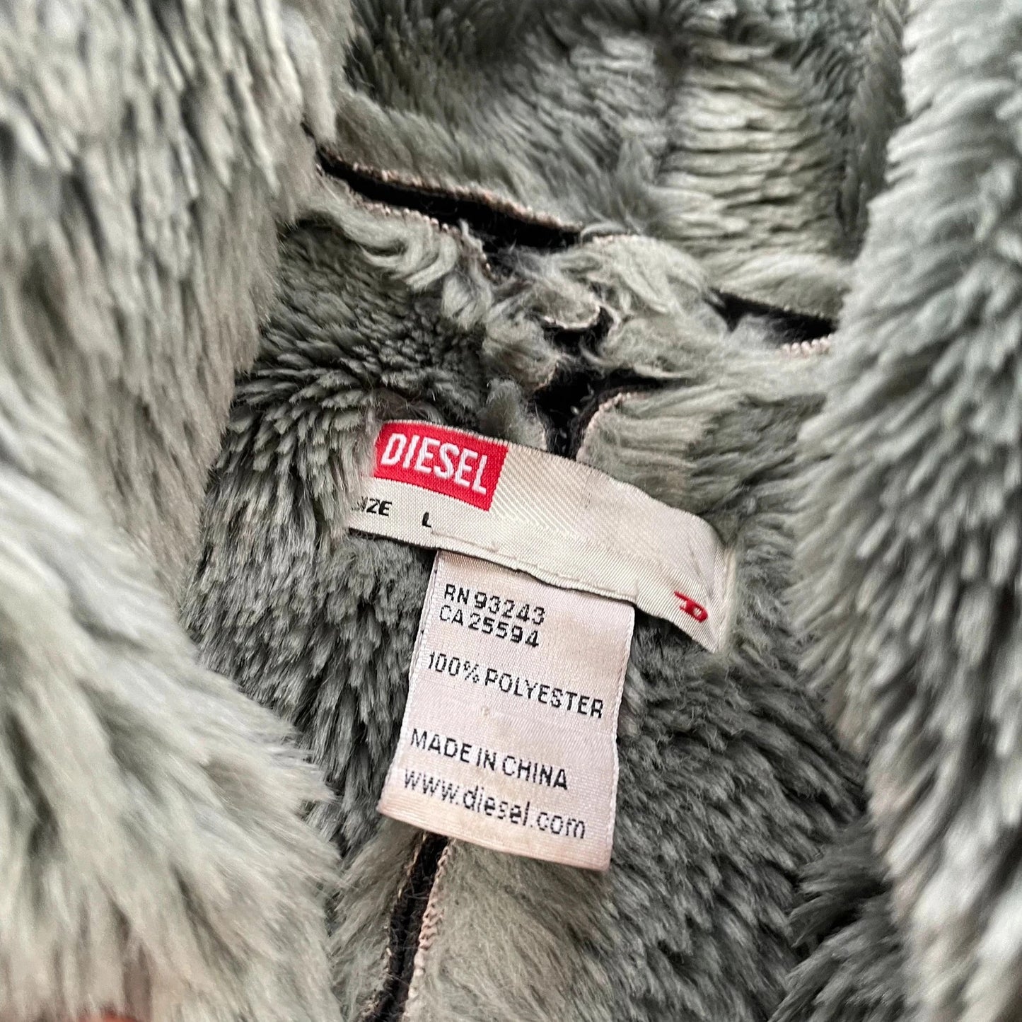 Vintage Black Diesel Faux Suede Fur Jacket - Large