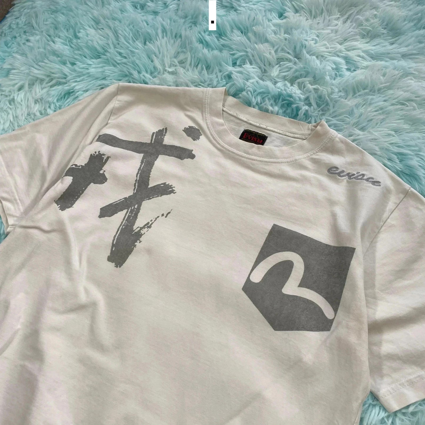 White Evisu Print T Shirt - Medium
