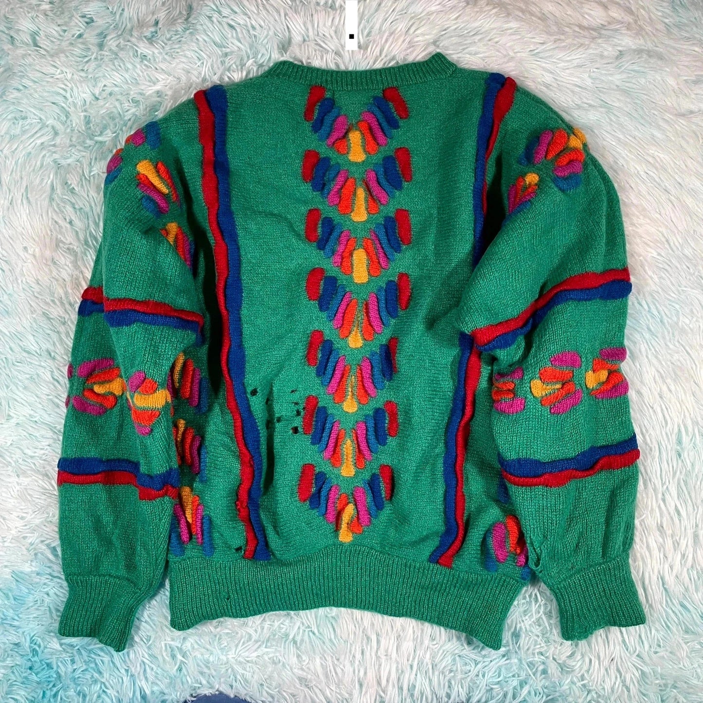 Vintage 90s Green Patterned Tulchan Knitted Jumper - Large