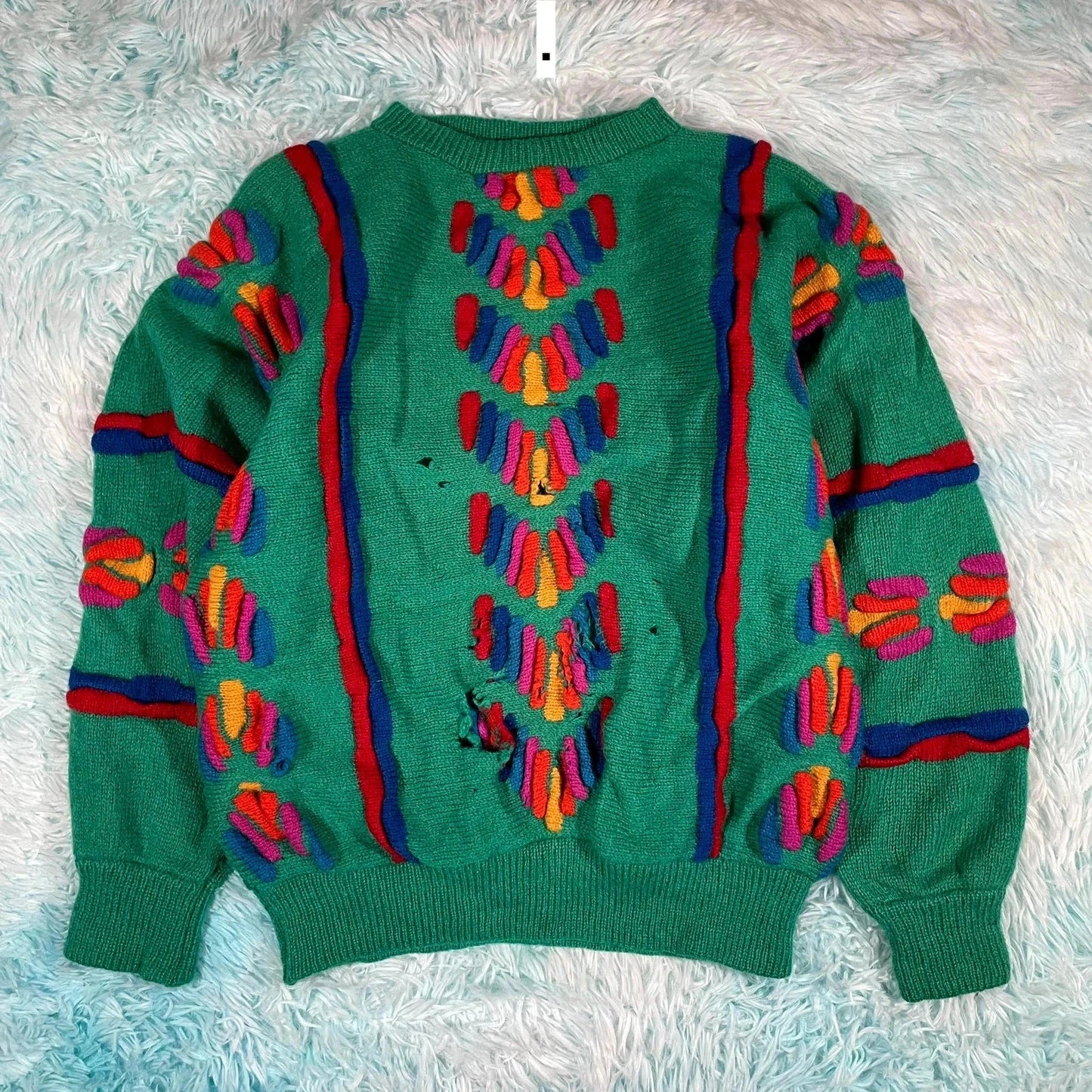Vintage 90s Green Patterned Tulchan Knitted Jumper - Large