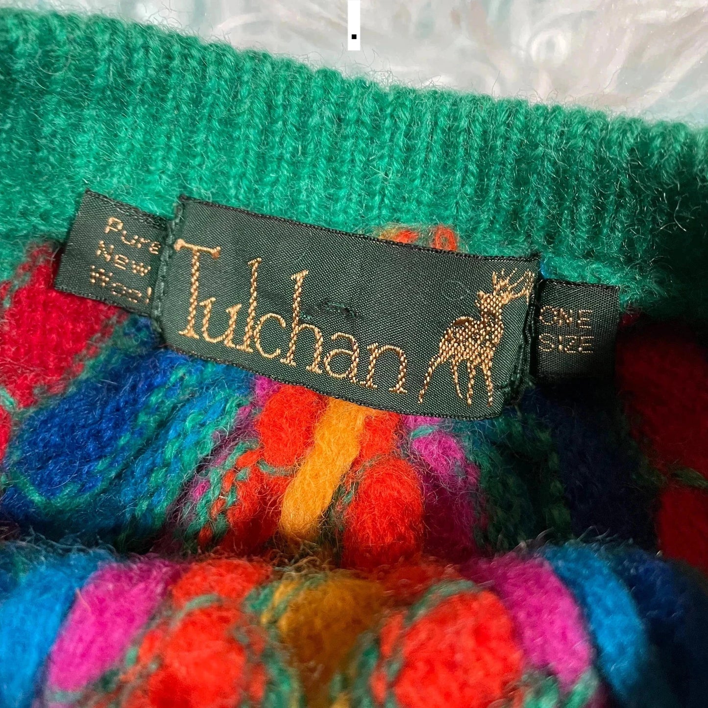 Vintage 90s Green Patterned Tulchan Knitted Jumper - Large