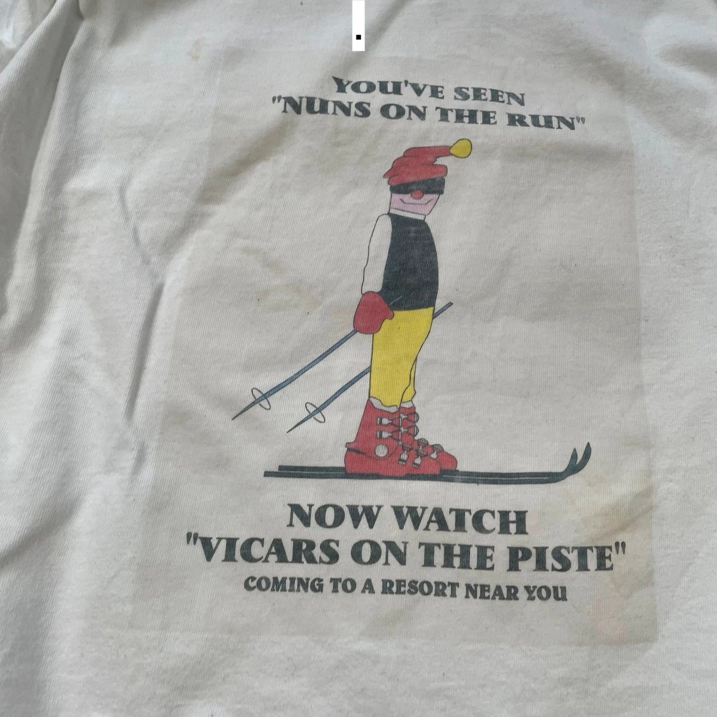 Vintage 90s White Skiing Vicars on the Piste Graphic T Shirt - XL