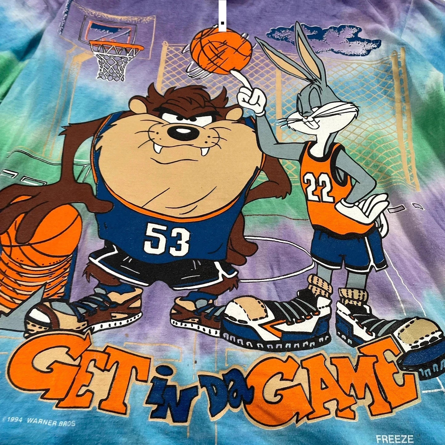 Vintage 90s Purple Looney Tunes Tie Dye Basketball Graphic T Shirt - XL
