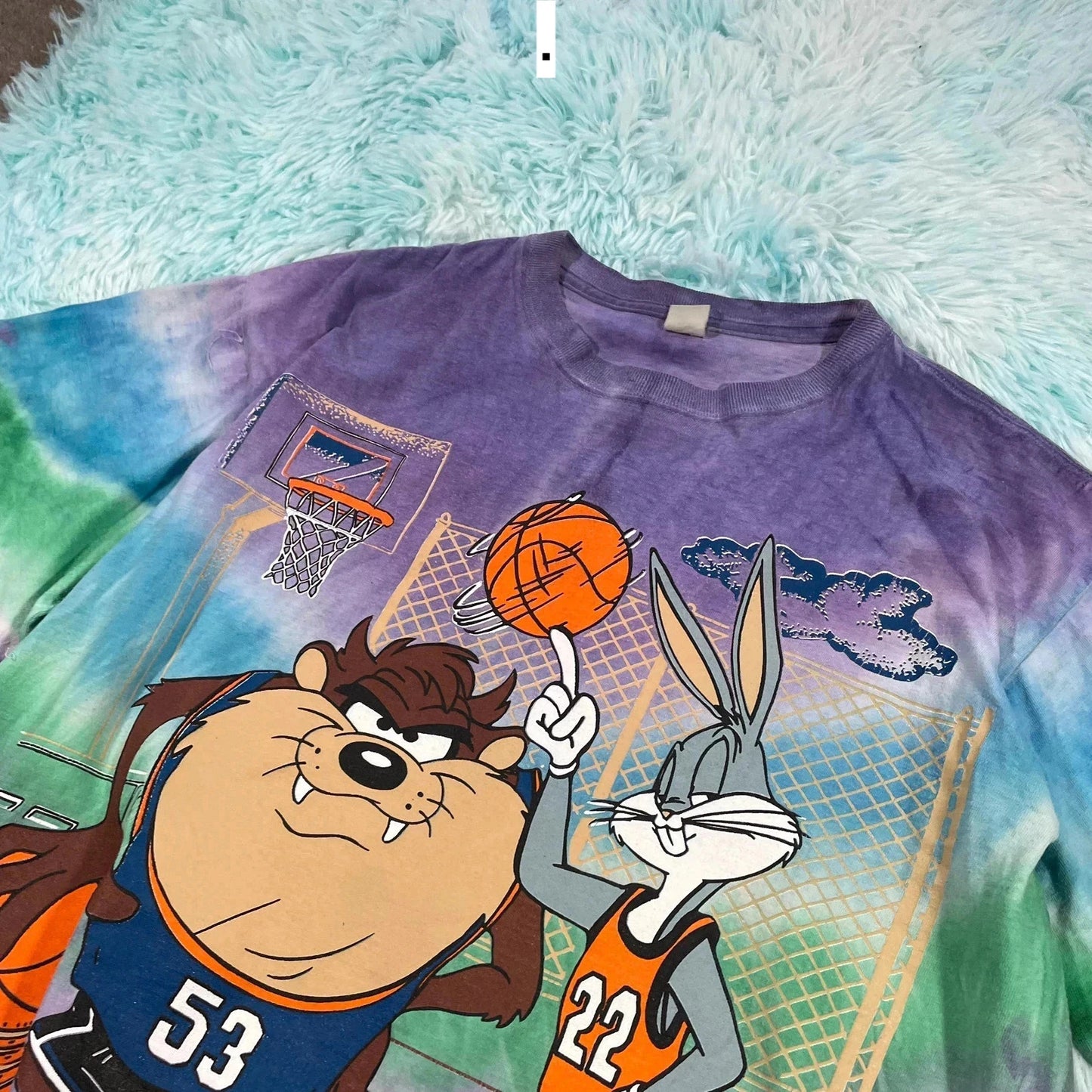 Vintage 90s Purple Looney Tunes Tie Dye Basketball Graphic T Shirt - XL